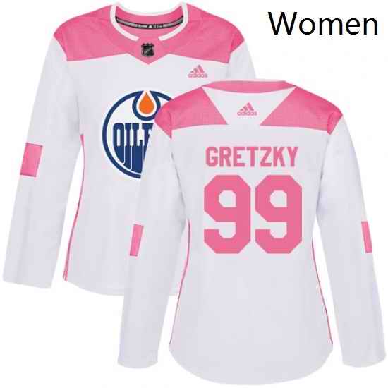 Womens Adidas Edmonton Oilers 99 Wayne Gretzky Authentic WhitePink Fashion NHL Jersey